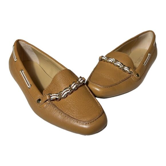Talbots Gold Chain Tan Leather Loafers Flats - Picture 1 of 6